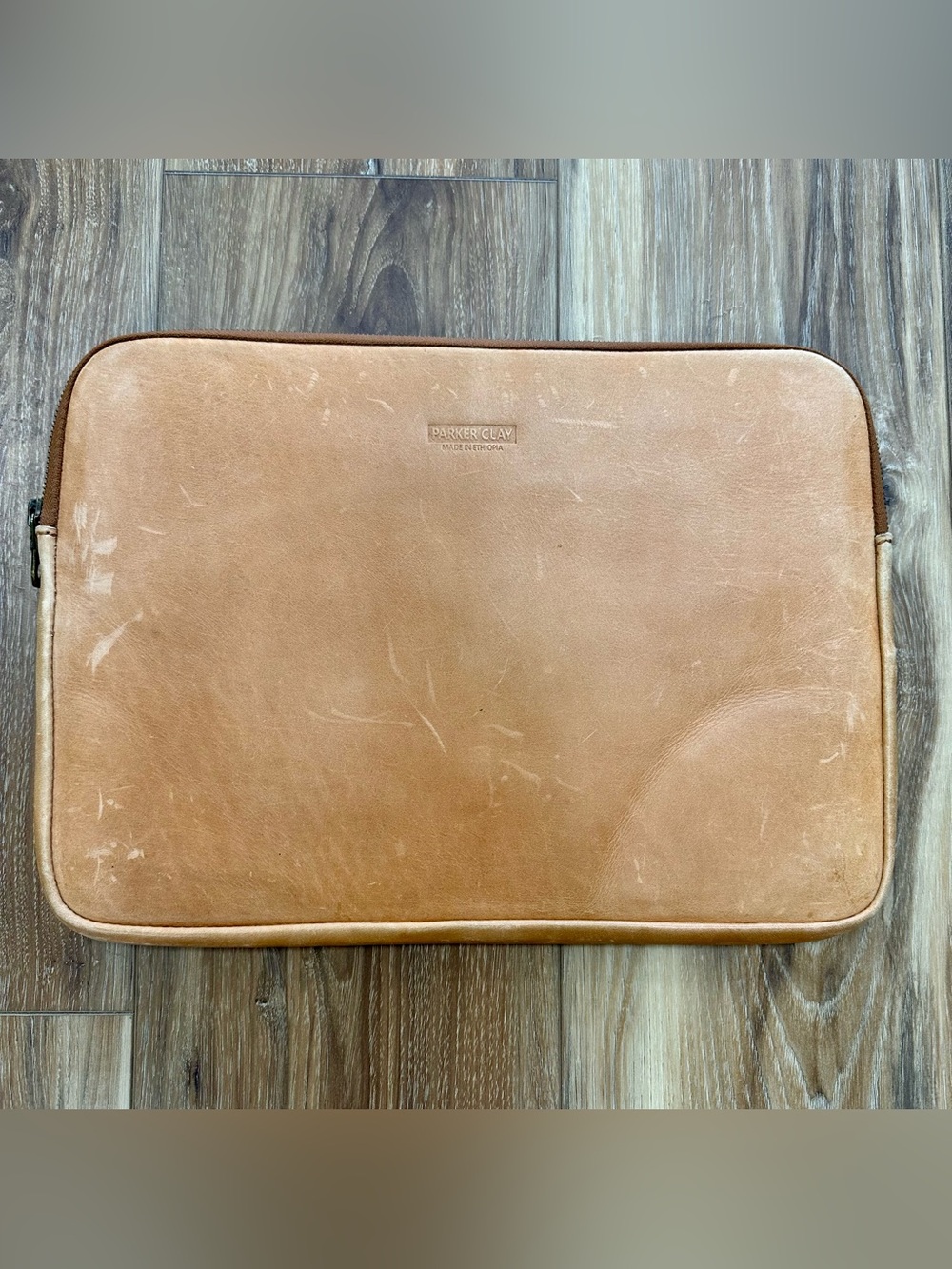 Parker Clay Sira Full Grain Leather Laptop Sleeve Zippered Case, Rust Brown